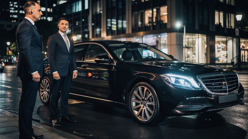 Executive SUV with discreet driver for VIP transport with security on request.